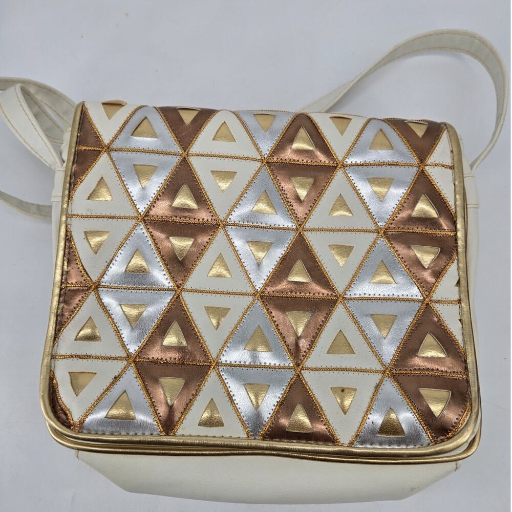Vintage 70s 80s Metallic Abstract Geometric Cooper J Crossbody Bag Purse Disco